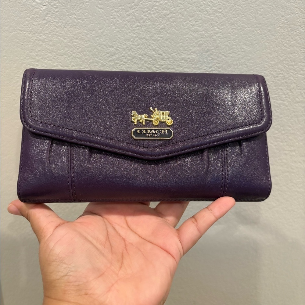 Vintage Coach Madison Leather Tri fold Checkbook Wallet Purple and Pink EUC